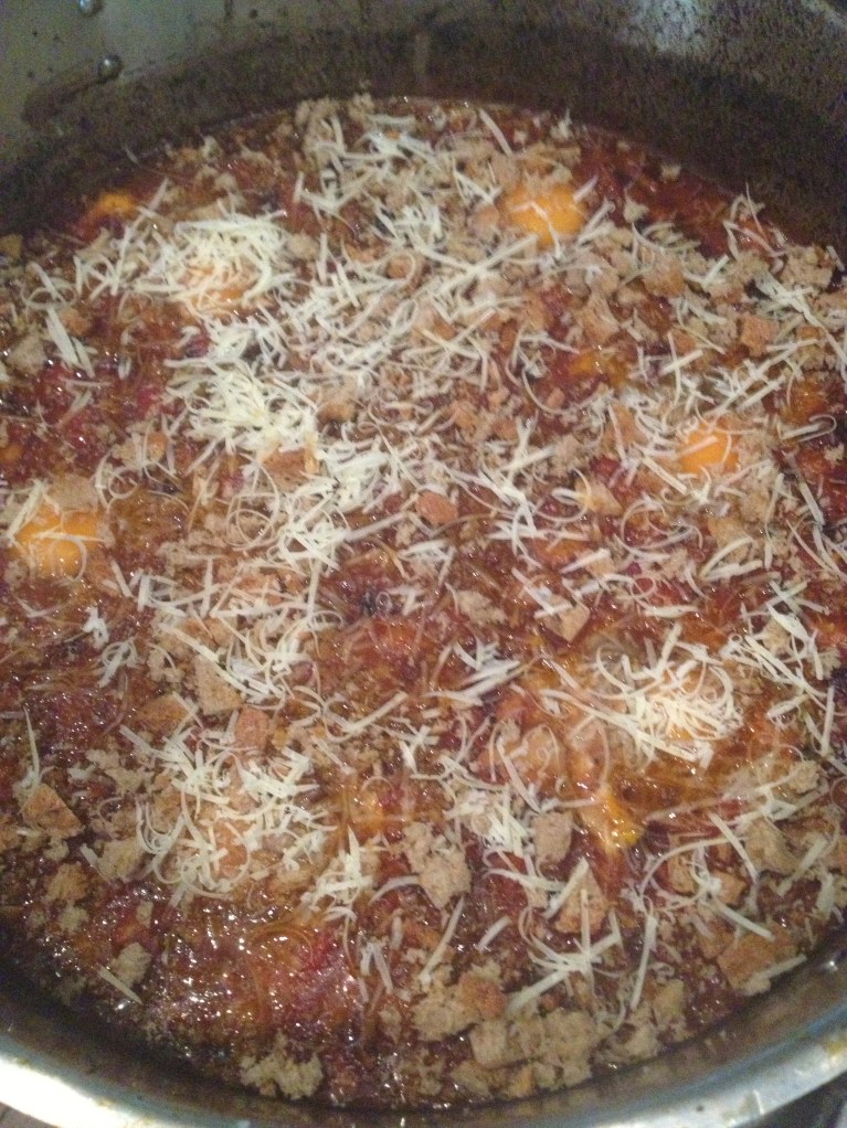 add some eggs and crumbs and cheese andn back into the oven for a wee moment