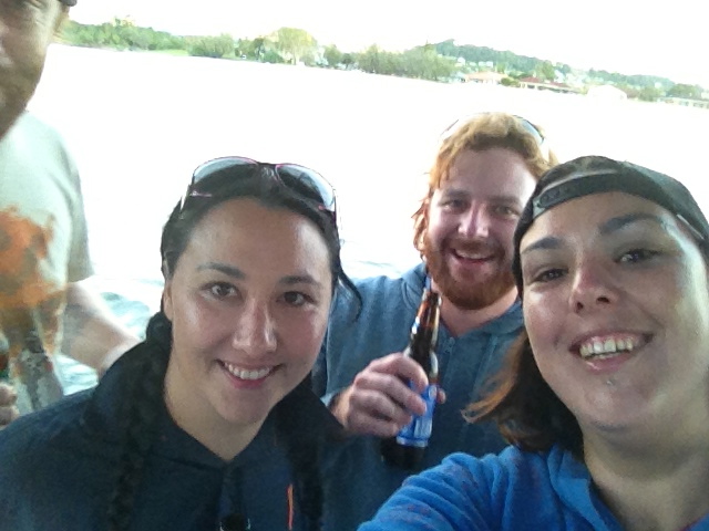 The motley crew. Never too early for a beer...