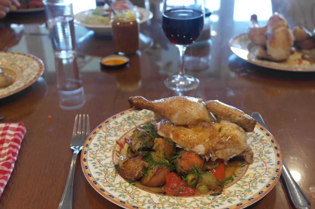 I think I may be a bit too generous with my chicken portions... and quite possibly the pouring of my wine