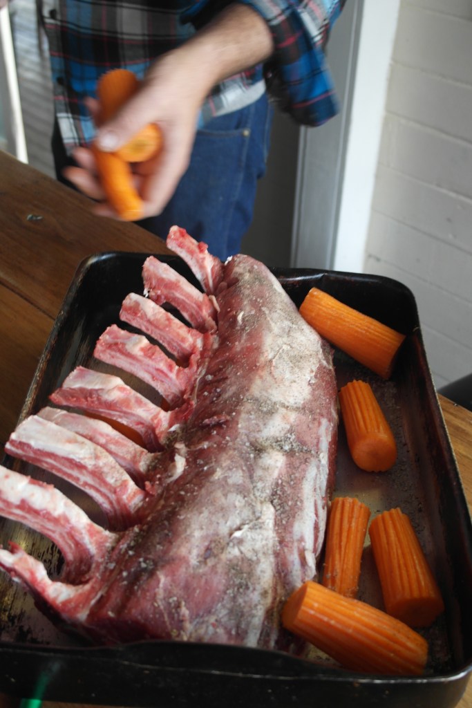 Beef rib eye roast with pretty carrots that AJ made