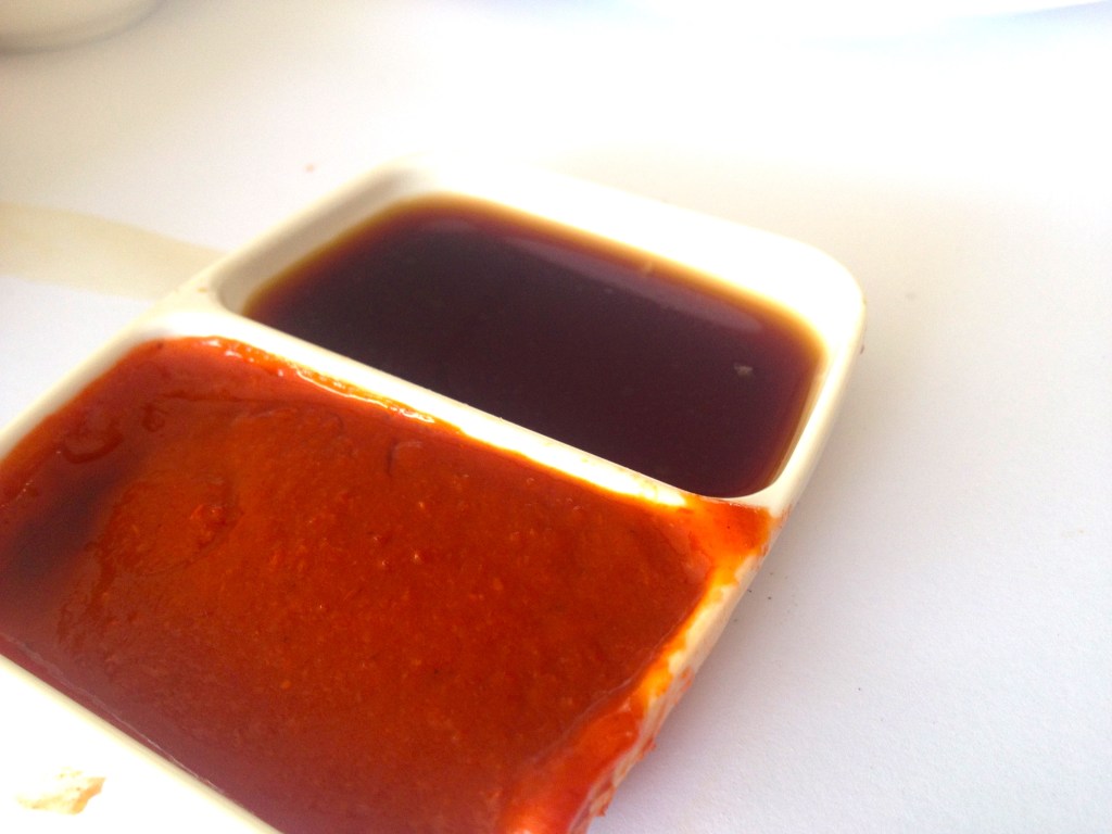 Two essentials; soy sauce and saricha hot chilli