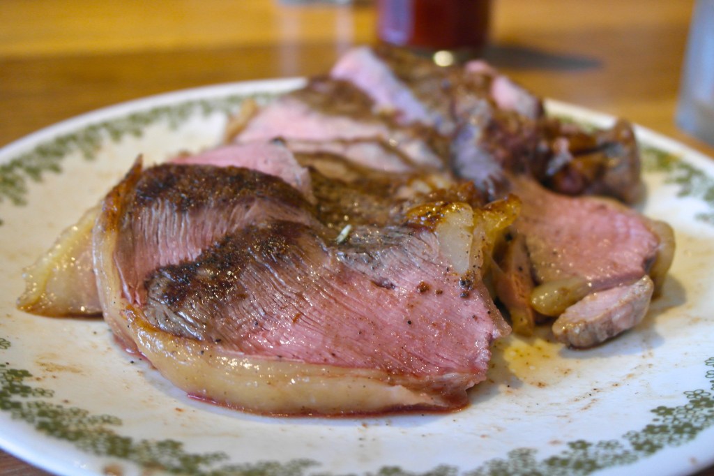 I grilled a 1kg piece of rump (a little overkill, but we looked after it) and then sliced it on the diagonal