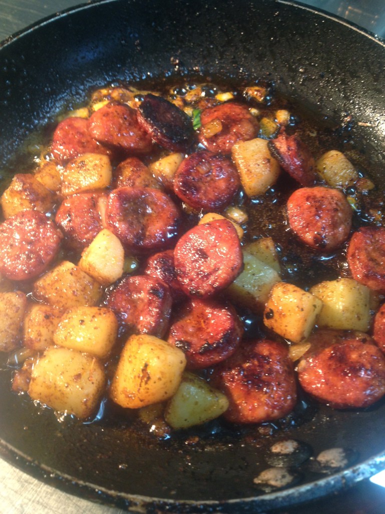 Cooking the chorizo etc might look like this