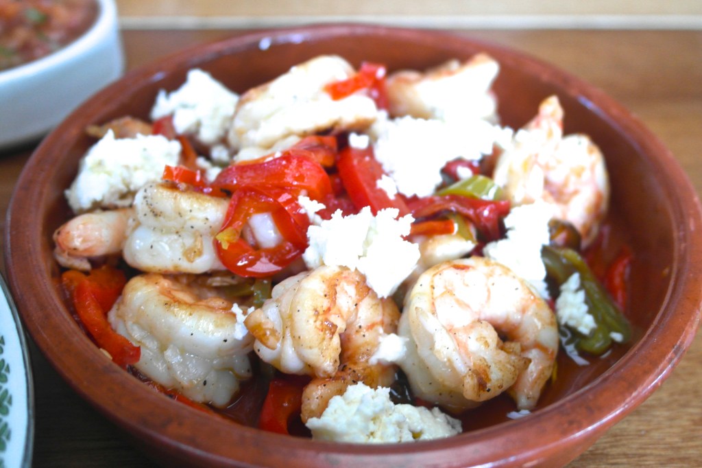 Prawns with capsicum and feta