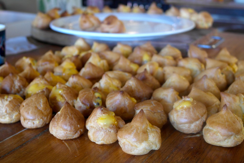 Croquembouche in the making