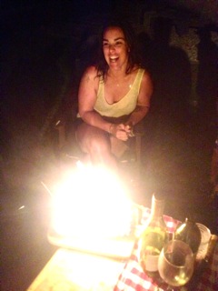 Jennee loving the bonfire effect on her birthday slice