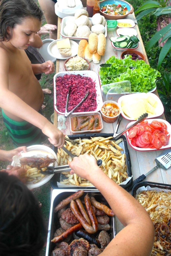 Burgers, sausages, oven chips and a heap of good shit to whack into the buns including home made kimchi and cucumber kimchi. Hashtag mynewfavourites