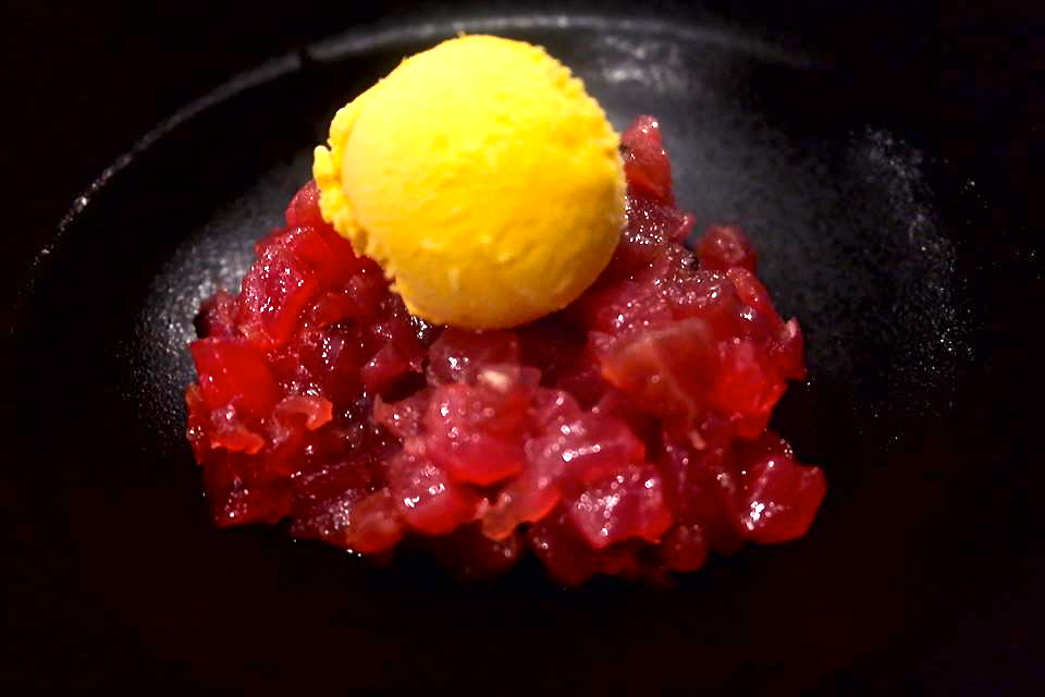 tuna tartare with ginger oil and wasabi ice cream