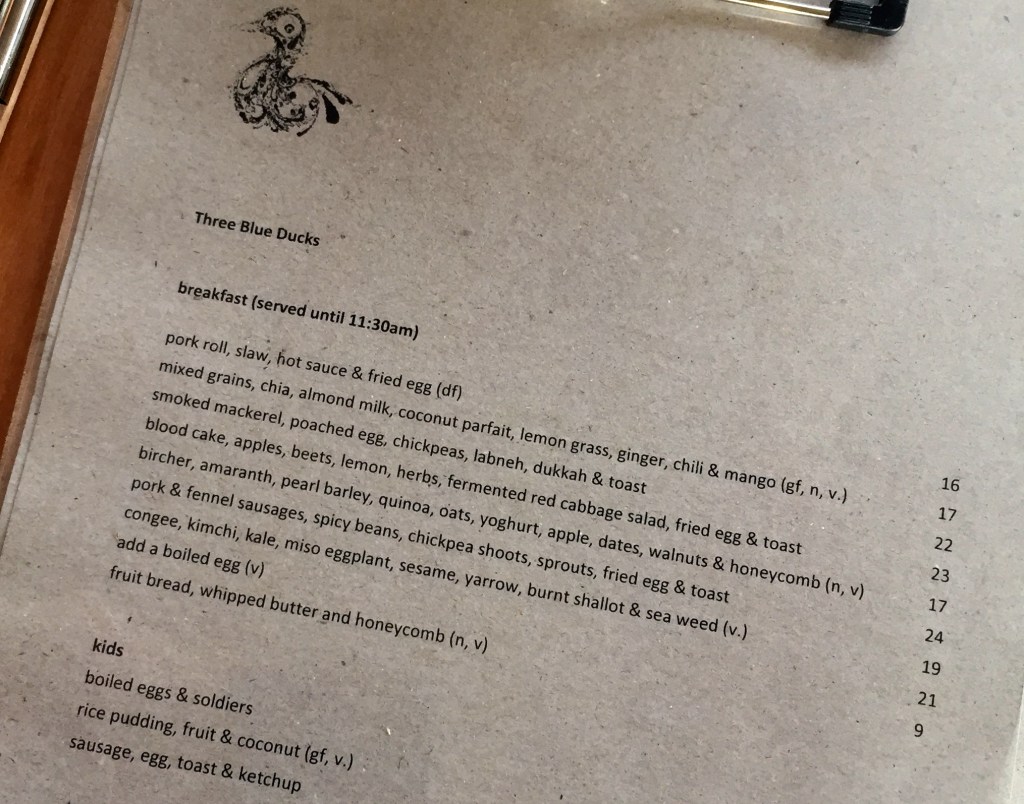 The breakfast menu. No bacon to be seen