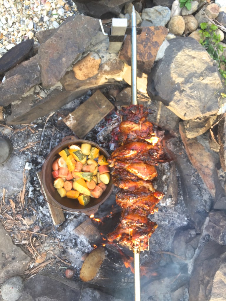 summer chicken pork kebab and vanilla bean pannacotta with marsala strawberries