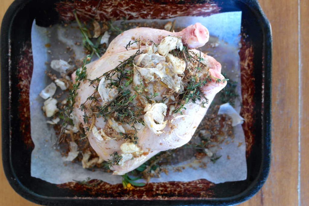 Load the chicken up with the herby garlic lemony goodness