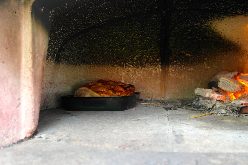 The porky in the pizza oven