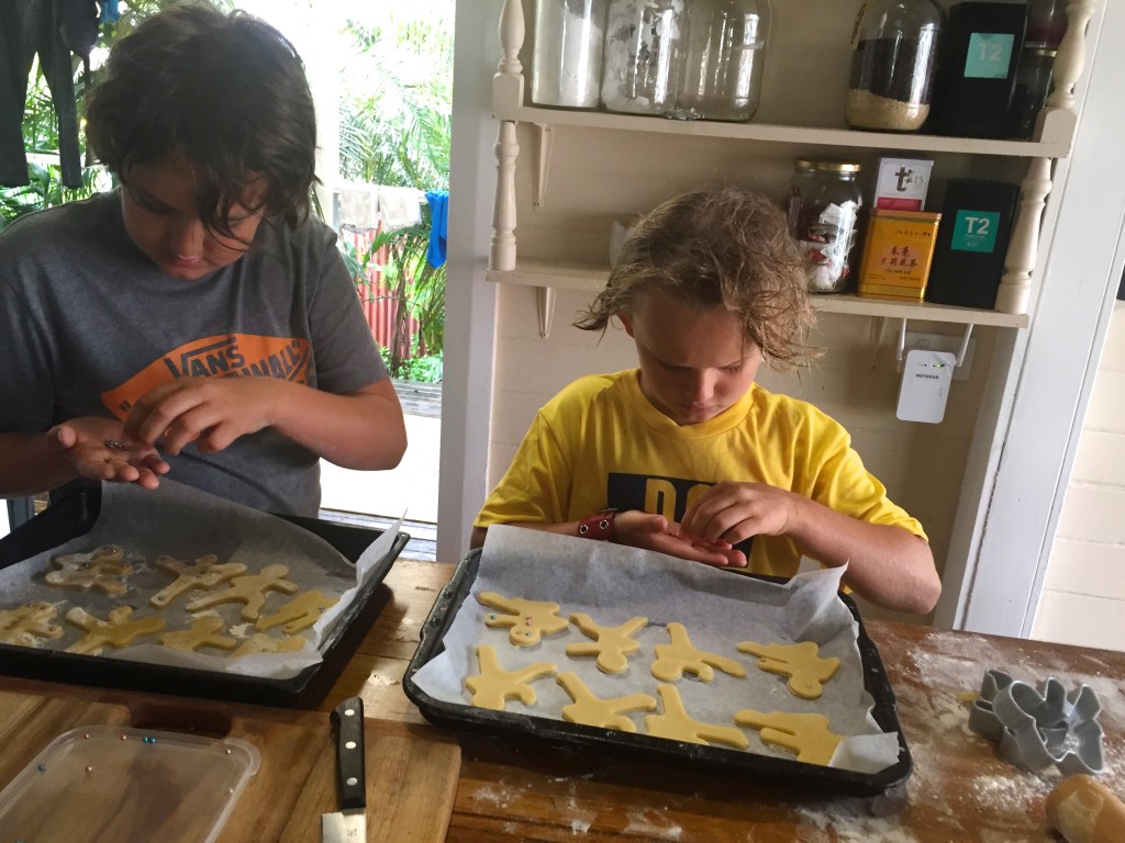 The boys making "ninja bread men". Pretty cute