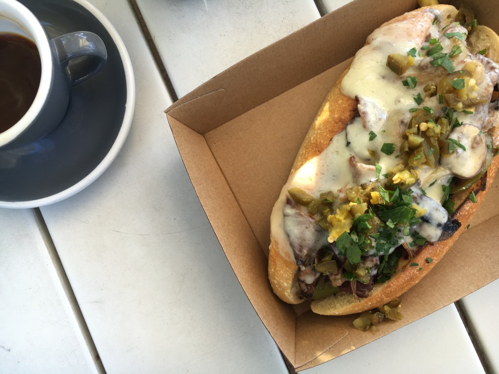 The fricking Philly cheese steak roll with onions, capsicum, mushrooms and jalapeños was off the hook