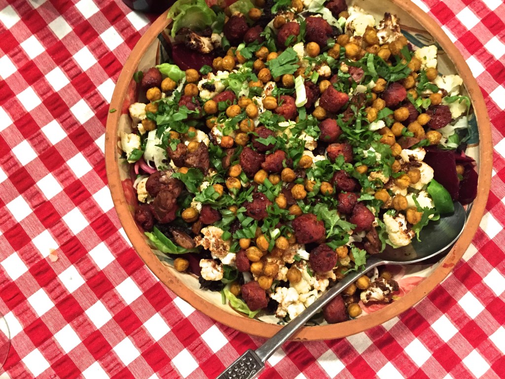cauliflower, chickpea, chorizo salad