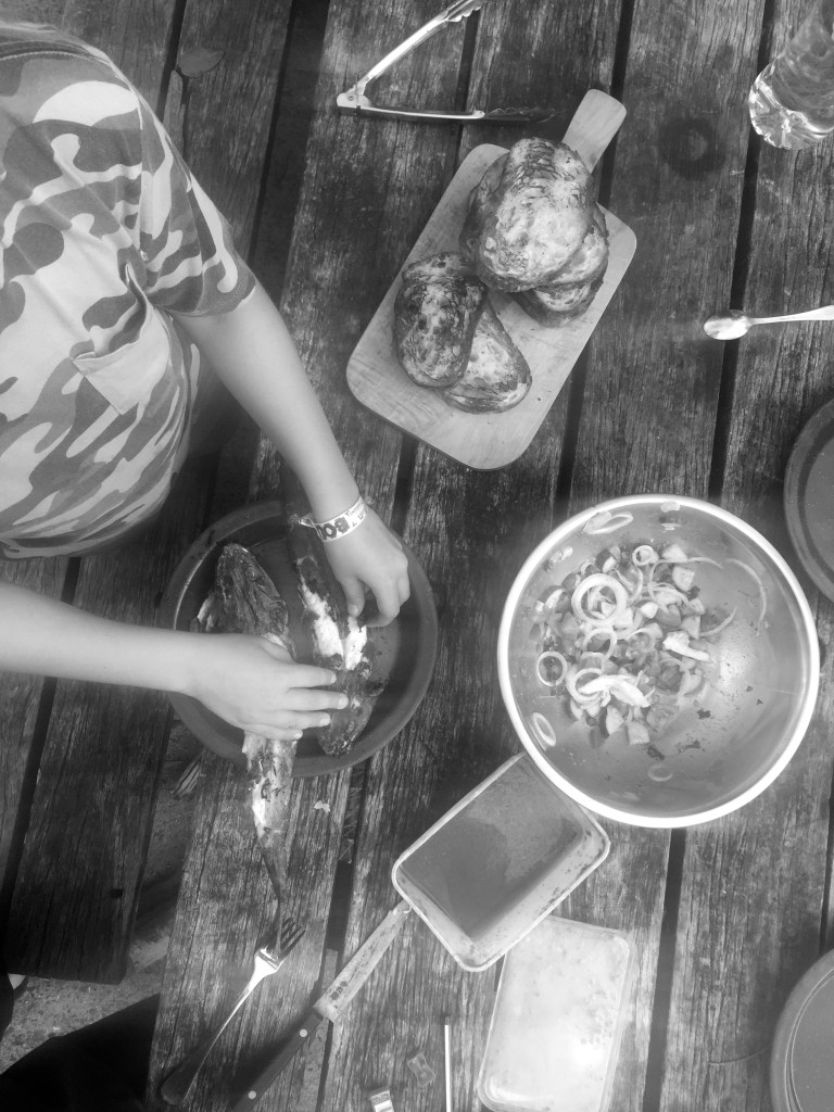 Get one of the kids to prep the fish. Try and disguise your shitty photo by making it black and white